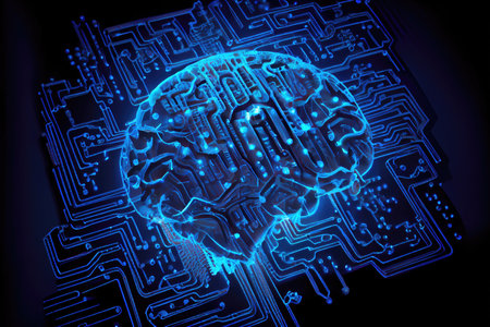 Nervous system in the human brain is powered by artificial intelligence. Business and medical health concept. Generative AIの素材