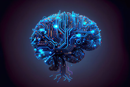 Nervous system in the human brain is powered by artificial intelligence. Business and medical health concept. Generative AIの素材
