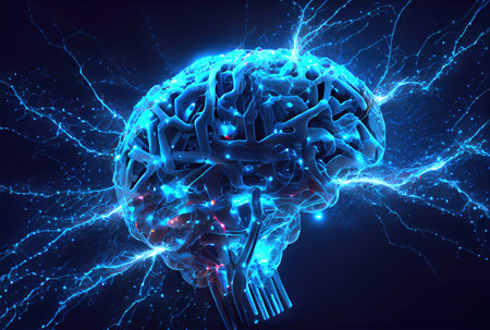 Nervous system in the human brain is powered by artificial intelligence. Business and medical health concept. Generative AIの素材
