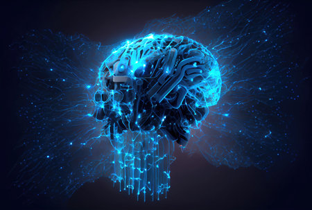Nervous system in the human brain is powered by artificial intelligence. Business and medical health concept. Generative AIの素材
