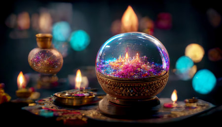 Diwali festival with colorful candles light and bokeh background. Generative AIの素材