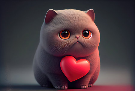 Cute kitten cat holding valentines day heart. Generative AIの素材