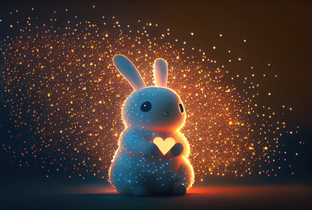 Cute rabbit holding glowing heart. Generative AIの素材