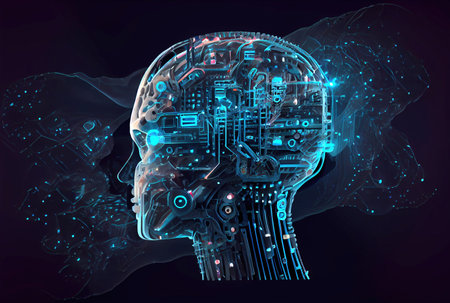 Nervous system in the human brain is powered by artificial intelligence. Business and medical health concept. Generative AIの素材