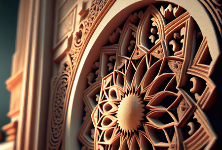 Islamic decoration pattern interior background. Art and decorative concept. Digital art fantasy illustration. Generative AIの素材