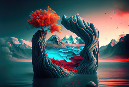Abstract surreal sand dune landscape backgrounds. Nature and art concept. Digital art illustration. Generative AIの素材