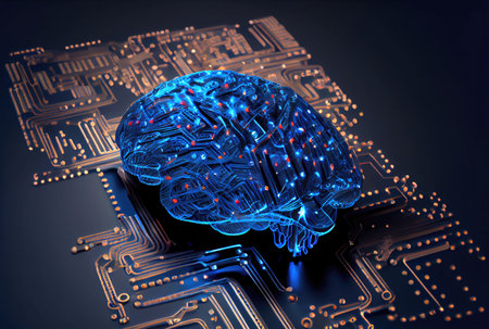 Nervous system in the human brain is powered by artificial intelligence. Business and medical health concept. Generative AIの素材