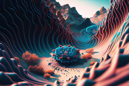 Abstract surreal sand dune landscape backgrounds. Nature and art concept. Digital art illustration. Generative AIの素材