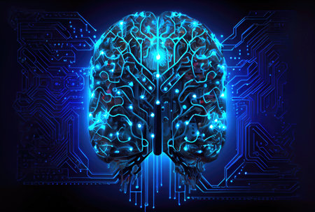 Nervous system in the human brain is powered by artificial intelligence. Business and medical health concept. Generative AIの素材
