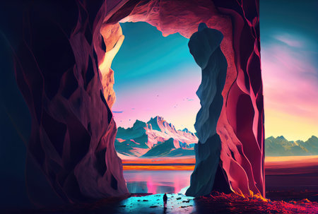 Abstract surreal sand dune landscape backgrounds. Nature and art concept. Digital art illustration. Generative AIの素材