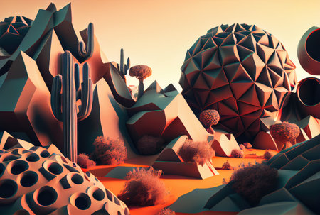 Abstract surreal sand dune landscape backgrounds. Nature and art concept. Digital art illustration. Generative AIの素材