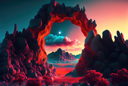 Abstract surreal sand dune landscape backgrounds. Nature and art concept. Digital art illustration. Generative AIの素材