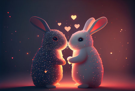 Rabbit couple with heart shape light background. Valentines day concept. Generative AIの素材