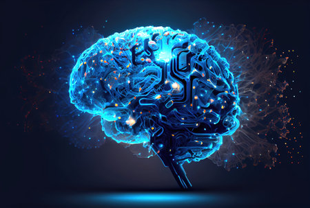 Nervous system in the human brain is powered by artificial intelligence. Business and medical health concept. Generative AIの素材