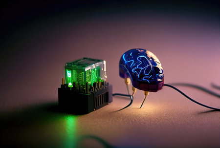 Brain is being fed programs and commands to have humanlike abilities. Machine learning and technology concept. Generative AIの素材