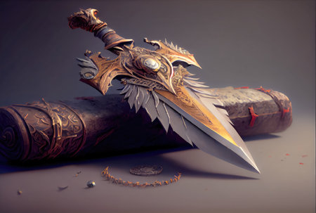 Fantasy Dagger made from wrath of god. Item and weapon concept. Digital art illustration. Generative AIの素材