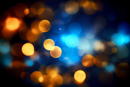 Many defocused light bokeh background in blue and yellow color. Generative AIの素材