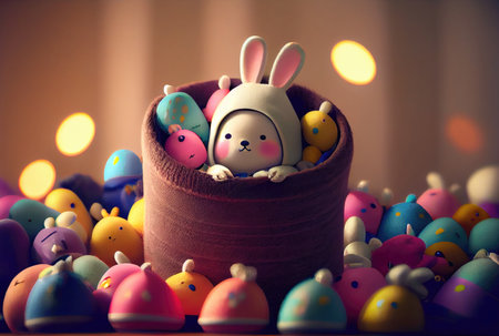 Cute rabbit bunny in the container. Magical fantasy concept. Generative AIの素材