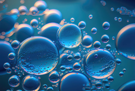 Blue glossy water bubble in underwater background. Nature and abstract concept. Generative AIの素材