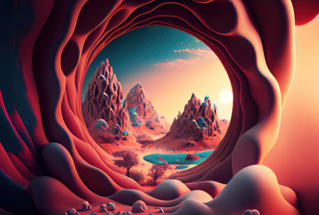 Abstract surreal sand dune landscape backgrounds. Nature and art concept. Digital art illustration. Generative AIの素材