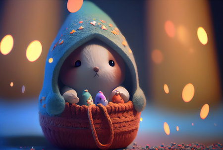 Cute rabbit bunny in the container. Magical fantasy concept. Generative AIの素材