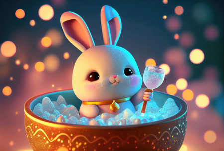 Cute rabbit bunny in the container. Magical fantasy concept. Generative AIの素材
