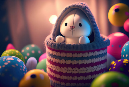 Cute rabbit bunny in the container. Magical fantasy concept. Generative AIの素材