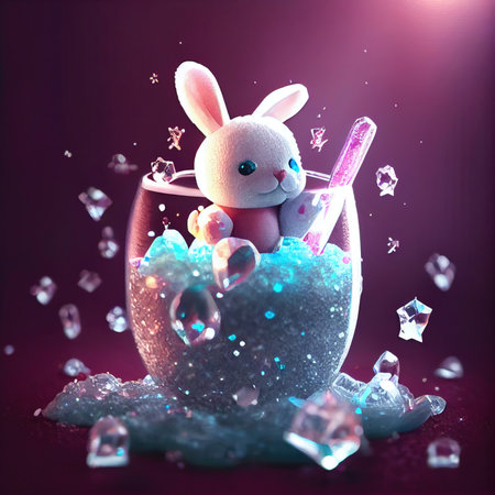 Cute rabbit bunny in the container. Magical fantasy concept. Generative AIの素材