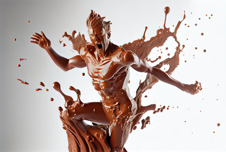 Swimmer man made from chocolate and milk on white background. Sport and Athlete concept. Generative AIの素材