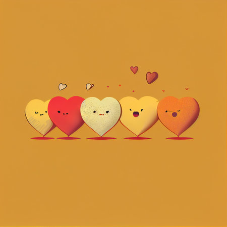 Many hearts in multi-colors cartoon background. Generative AIの素材