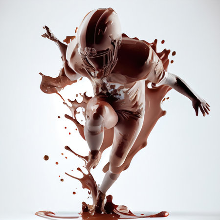 American football man made from chocolate and milk on white background. Sport and Athlete concept. Generative AIの素材