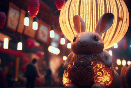 Noble rabbit in the Chinese royal palace. Generative AIの素材