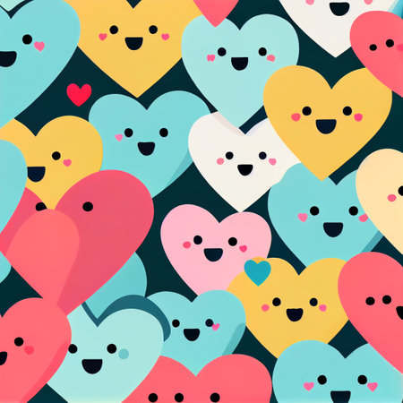 Many hearts in multi-colors cartoon background. Generative AIの素材