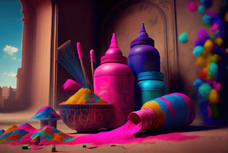 Colored powder of Holi festival called Gulal in Indian language. Generative AIの素材