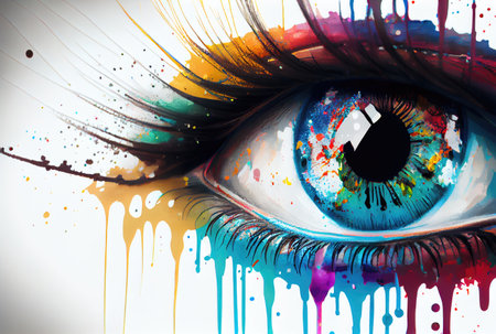 Abstract colorful eye watercolor painted on white background. Generative AIの素材