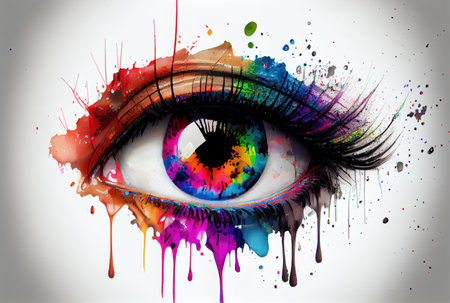 Abstract colorful eye watercolor painted on white background. Generative AIの素材