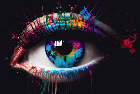 Abstract colorful eye watercolor painted on white background. Generative AIの素材