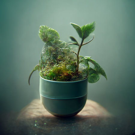Close up of natural green small plant in the forest background. Generative AIの素材