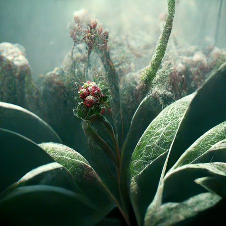 Close up of natural green small plant in the forest background. Generative AIの素材