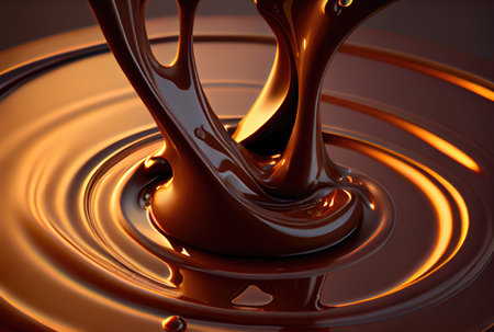 Dark chocolate splashing. Food and cooking concept. Generative AIの素材