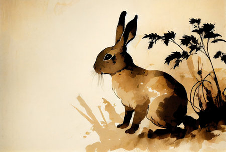Rabbit in Chinese ink drawing style. Generative AIの素材