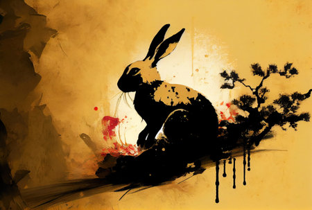Rabbit in Chinese ink drawing style. Generative AIの素材