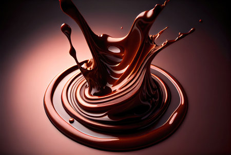 Dark chocolate splashing. Food and cooking concept. Generative AIの素材