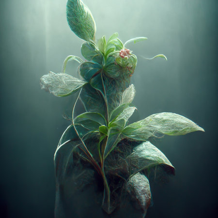 Close up of natural green small plant in the forest background. Generative AIの素材
