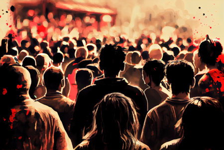 Crowd tourists in Chinatown with Chinese lantern background. Generative AIの素材
