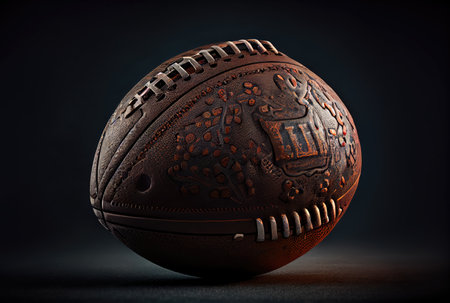 American football ball in the dark with lighting background. Sport and athlete concept. Generative AIの素材