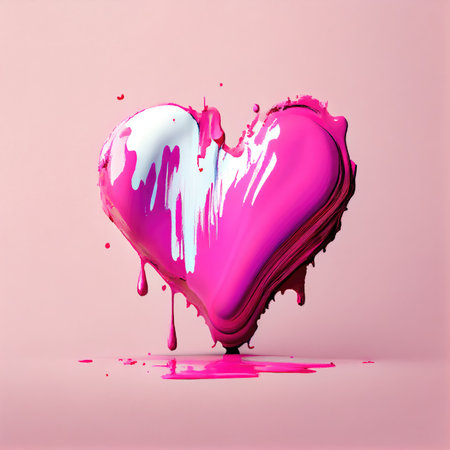 Pink heart shape on pastel and minimal pink background. Valentines day and romance concept. Digital art illustration theme. Generative AIの素材