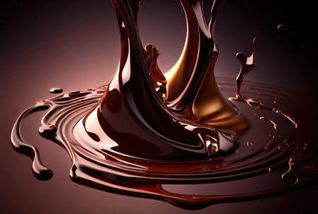 Dark chocolate splashing. Food and cooking concept. Generative AIの素材