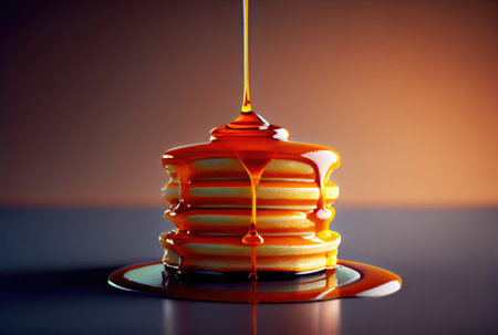 Buttermilk Pancakes in dish on the dinning table. Sweet dessert and recipe concept. Generative AIの素材