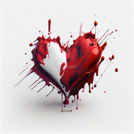 Red heart shape on isolated white background. Valentines day and romance concept. Digital art illustration theme. Generative AIの素材